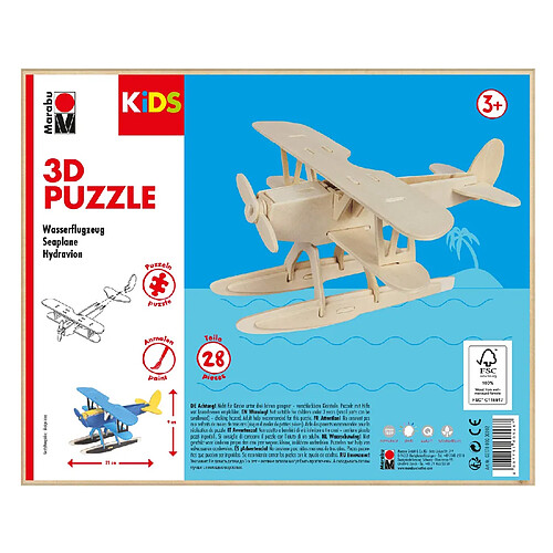 Marabu Puzzle 3D en bois avion à décorer