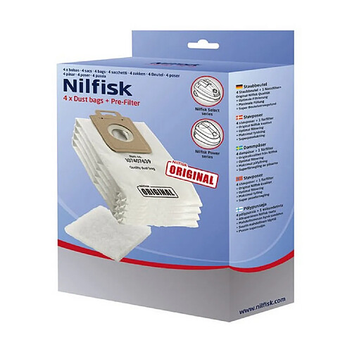 Nilfisk sacs d’aspirateur avec pré-filtre - Lot de 4