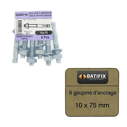 Batifix Goujons d’ancrage H17 béton - 10 x 75 mm, pack de 6