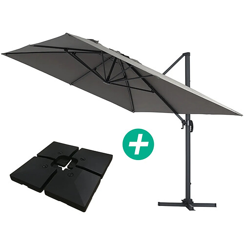 Habitat Et Jardin Parasol jardin déporté Alu [ ]Sun 4 [ ] - Rectangle - 3 x 4 m - Gris - Dalles à lester incluses