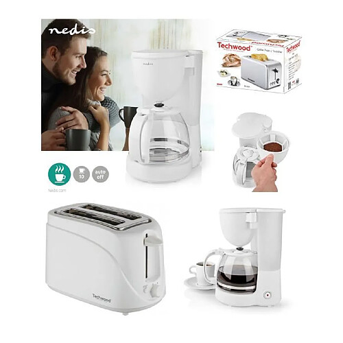 Techwood Set petit déjeuner cafetière + grille-pain - Blanc
