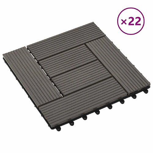 vidaXL Carreaux de terrasse 30 x 30 cm - Marron foncé