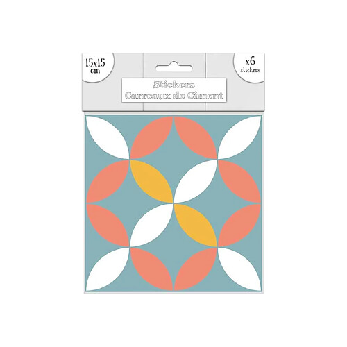 Sudtrading 6 Stickers carreaux de ciment - 15 x 15 cm - Bleu, jaune et orange