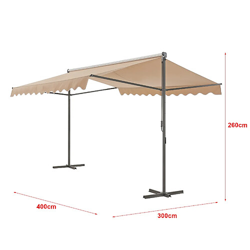 Helloshop26 Store banne autoportant à double pente 400 x 300 cm - Sable