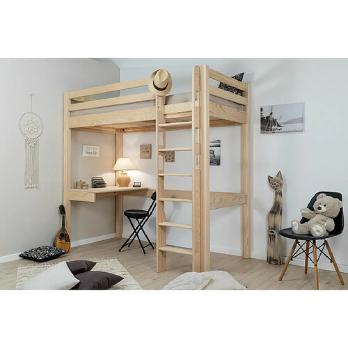 DECOPIN Lit mezzanine avec bureau - Bois naturel - 90x190 cm