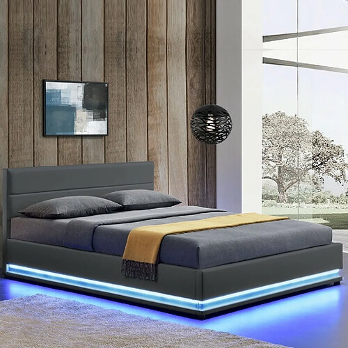 Lit Double 140x200 Avec Tête De Lit LED Et Rangements | Port USB, Tiroirs, Support 300 Kg | Montage Facile En 1 Heure