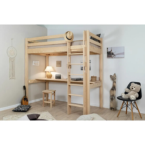 DECOPIN Lit Mezzanine Aneto avec Bureau - Bois Naturel 90x190 cm