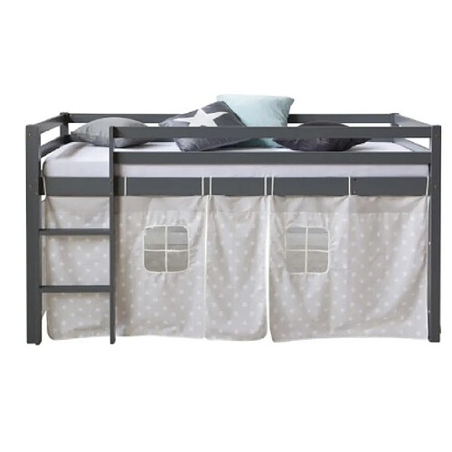 HOMESTYLE4U Lit mezzanine 90x200 cm pour enfants Gris