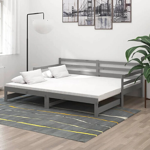 vidaXL Lit coulissant Gris 2x(90x200) cm bois de pin
