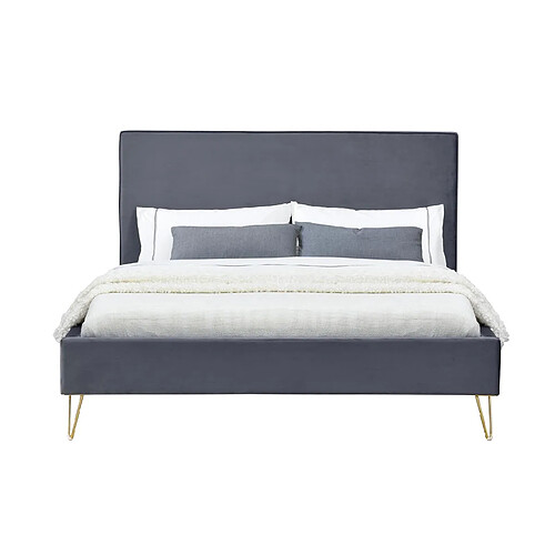Concept Usine Lit 140 x 190 cm en velours et laiton gris RIVERSIDE