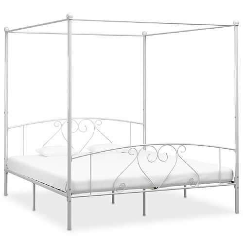 vidaXL Cadre de lit baldaquin 200x200 - Blanc métal