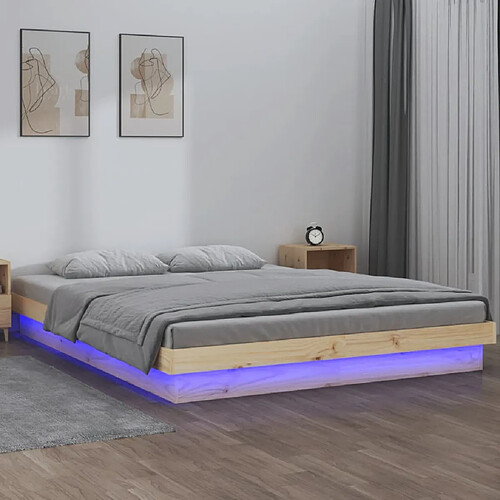 vidaXL Cadre de lit à LED sans matelas 140x190 cm bois massif