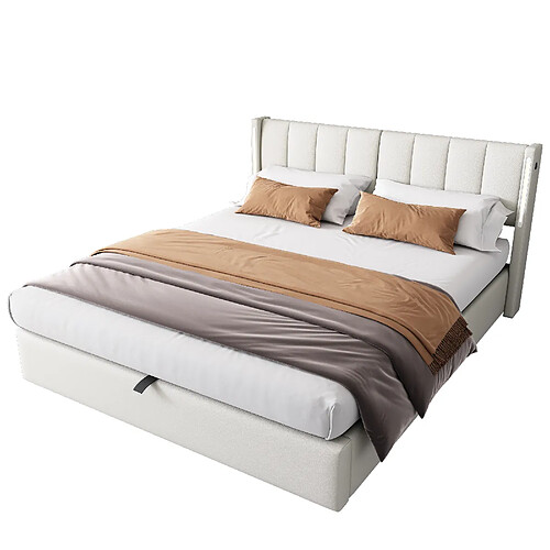 KOMHTOM Lit softback avec LED 140x200 cm - Blanc