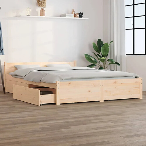 VIDAXL Cadre de lit avec tiroirs 135x190 cm Bois de pin massif