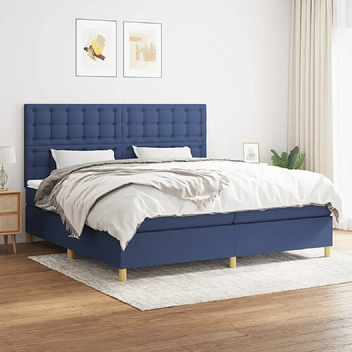 VIDAXL Sommier Matelas Bleu 200x200 cm Tissu