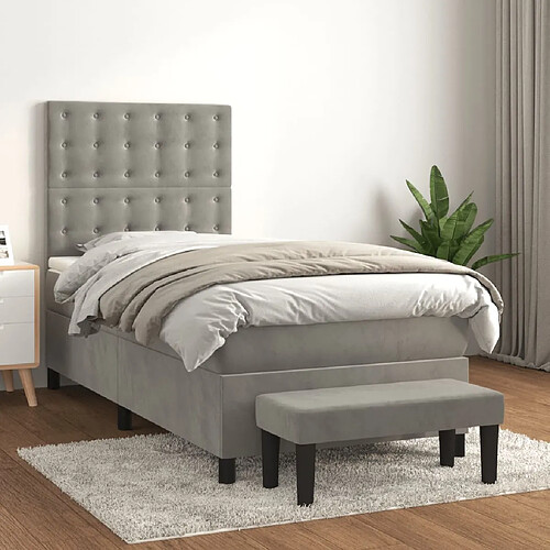 VIDAXL - Sommier Velours Gris Clair 80x200 cm