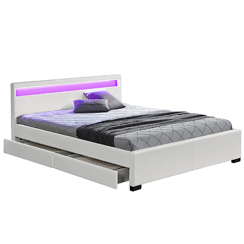 Concept Usine Lit coffre avec led 160 x 200 cm blanc ENFIELD