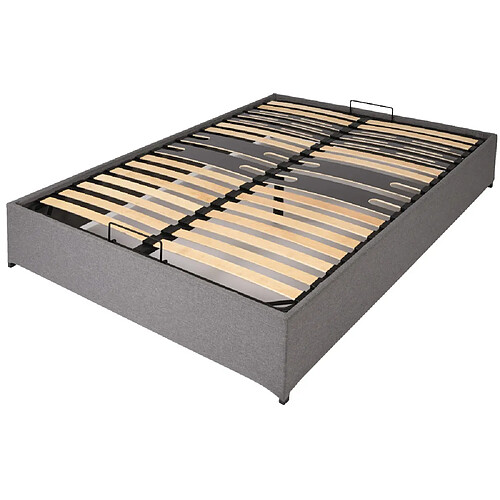 Sedac Lit coffre Savio - 160x200 - Tissu déco gris clair - 36 lattes bois - Gain de place