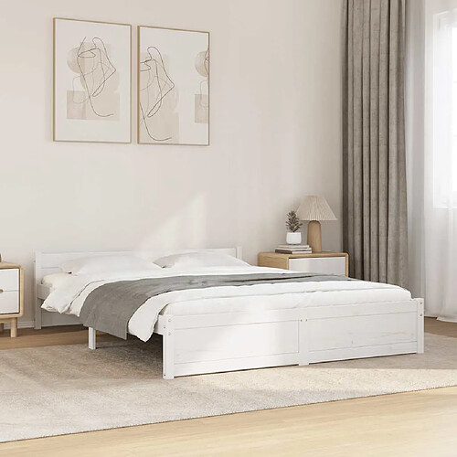 vidaXL Cadre de lit - Blanc bois 135x190 cm