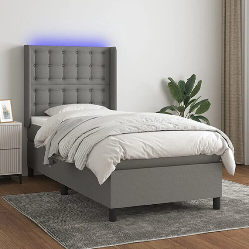 vidaXL Sommier matelas LED - Gris foncé 100x200 cm