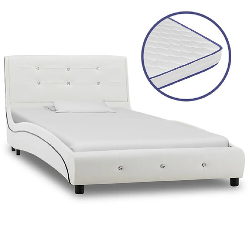 vidaXL Lit avec matelas à mémoire de forme Blanc Similicuir 90x200 cm