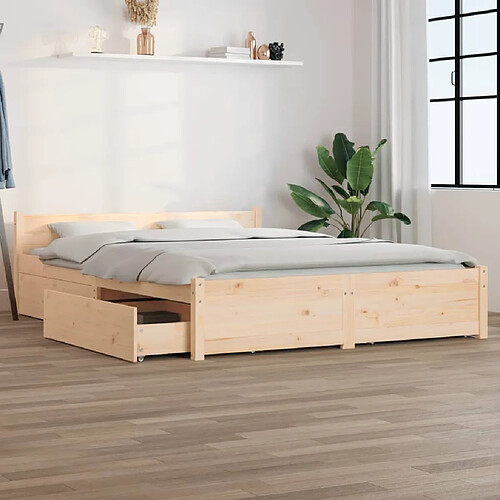 vidaXL Cadre de lit avec tiroirs 140x190 cm - Bois