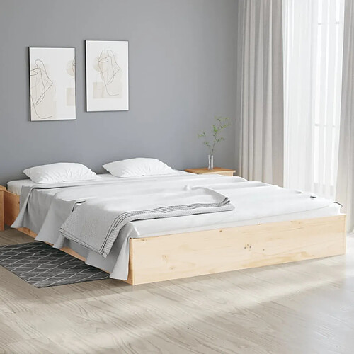 vidaXL Cadre de lit - 135x190 cm - Bois massif