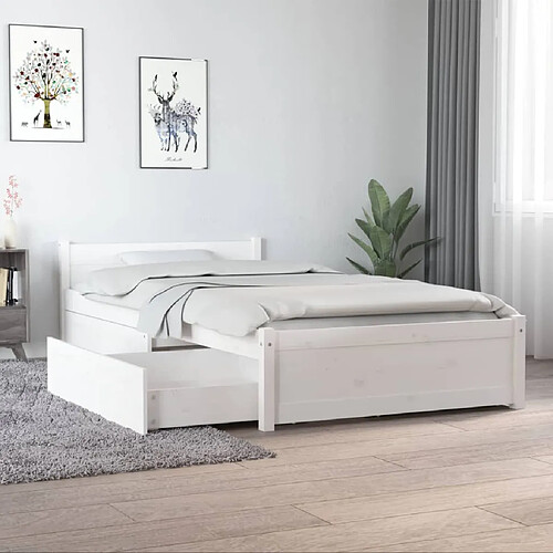 vidaXL Cadre de lit avec tiroirs 90x190 cm - Blanc