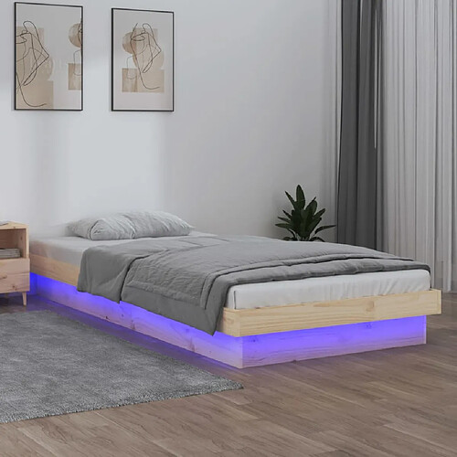 VIDAXL Cadre de lit à LED sans matelas 90x190 cm - Bois massif