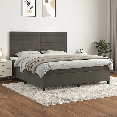 VidaXL Sommier à lattes avec matelas 160x200 - Velours Gris foncé