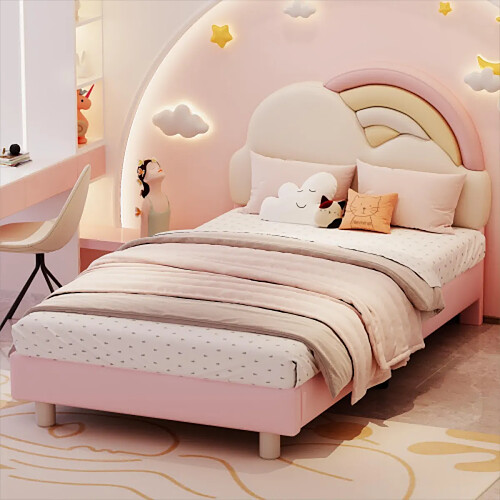 LBF Lit d'enfant rembourré Forme Nuage - Rose 90x200 cm