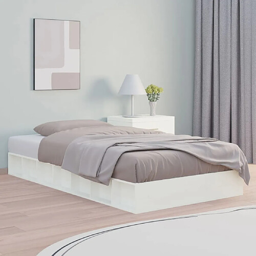 vidaXL Cadre de lit bois massif - Blanc - 135x190 cm