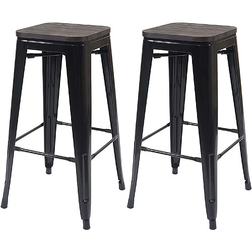 Decoshop26 Lot de 2 tabourets de bar - Noir