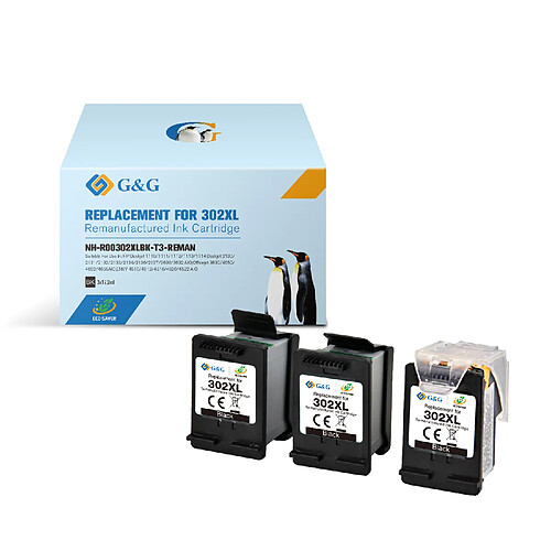 Pack 3 Cartouches d'encre Noir HP 302 Xl
