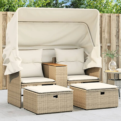 vidaXL Canapé de jardin 2 places avec auvent - Beige