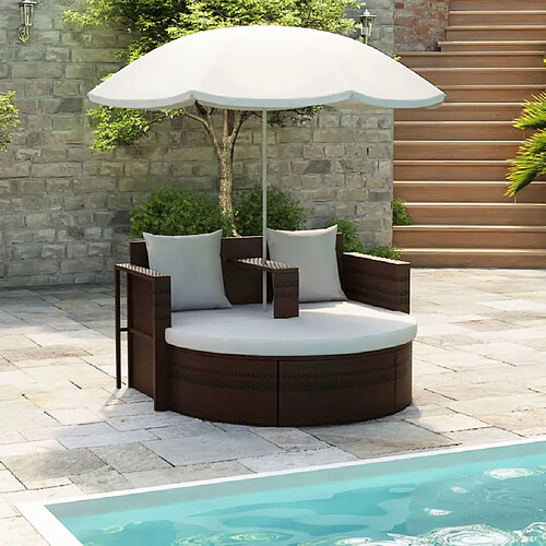 VidaXL Lit de jardin avec Parasol Marron