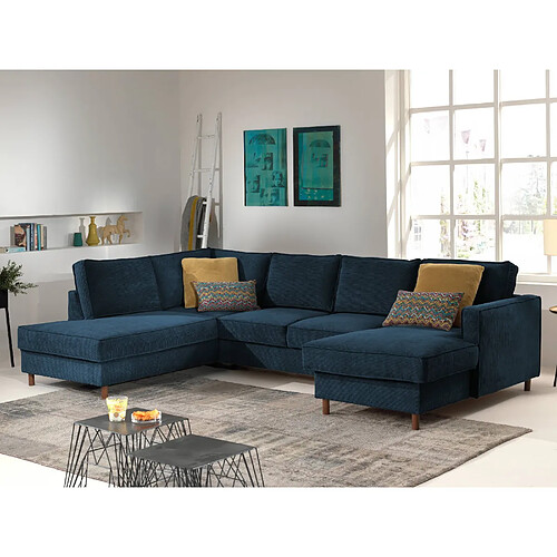 Lisa Design Jake - canapé panoramique d'angle gauche - convertible avec coffre - 7 places - en velours