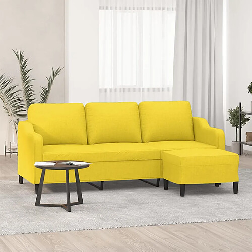 VidaXL Canapé 3 places avec repose-pieds - Jaune clair