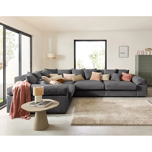 Lisa Design Aspen - canapé d'angle réversible 5 places - assise profonde - en velours côtelé