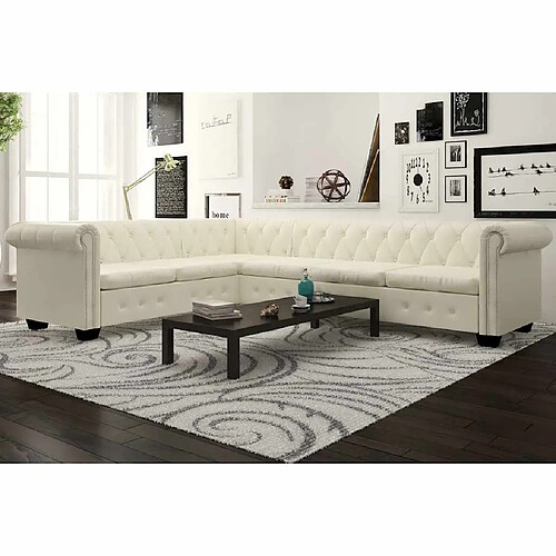 vidaXL Chesterfield - Canapé d'angle 6 places - Blanc