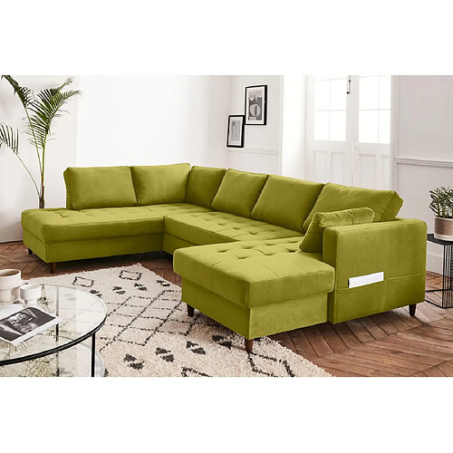 Lisa Design Anna - canapé panoramique d'angle gauche - 7 places - convertible avec coffre - en velours