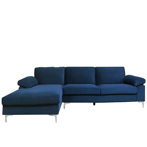 Concept Usine Canapé d'angle gauche 4-5 places en velours bleu GALWAY