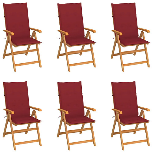 vidaXL Chaises de jardin - Lot de 6 avec coussins bordeaux