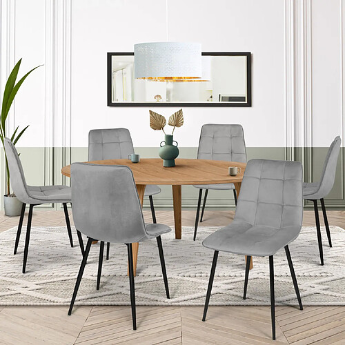 Idmarket market MILA - Lot de 6 chaises en velours gris clair