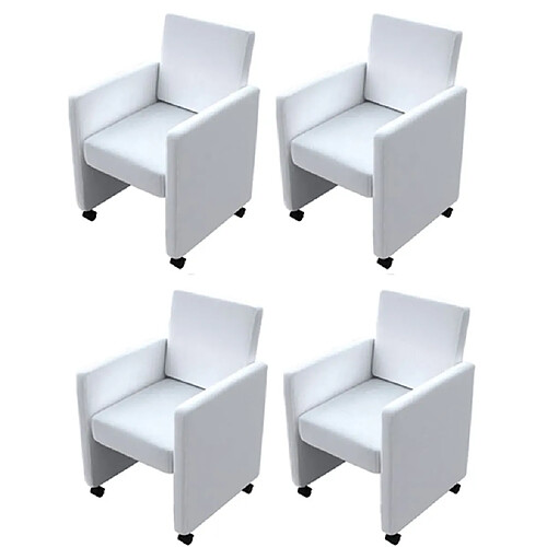 vidaXL Chaises à Manger - Lot de 4 - Blanc Similicuir