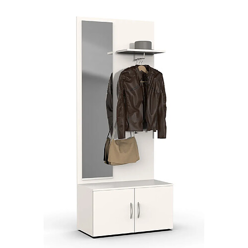 Pegane Vestiaire mural avec miroir - Blanc