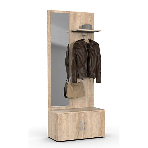 Pegane Vestiaire mural avec miroir - Chêne