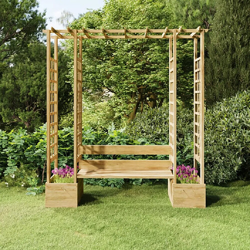 vidaXL Pergola avec banc et jardinières - Bois de pin