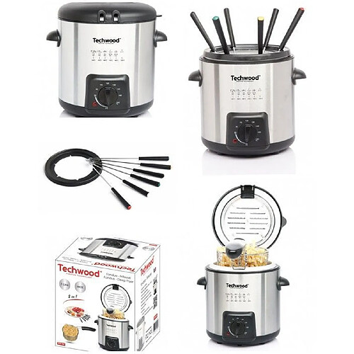 Techwood Friteuse et appareil à fondue 2 en 1 - Inox