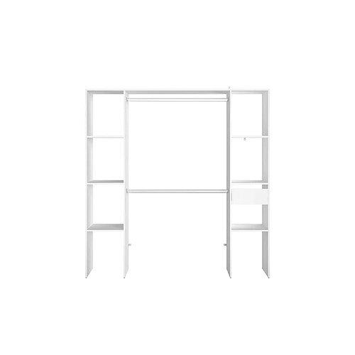 Concept Usine Dressing blanc 6 étagères 1 tiroir 2 penderies 180 x 40 x 180 cm ELYSEE
